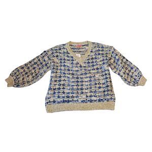 Villagallo Women's Linda Sparkle Knit Pullover Sweater XL Cream, Blue, Gold NWT
